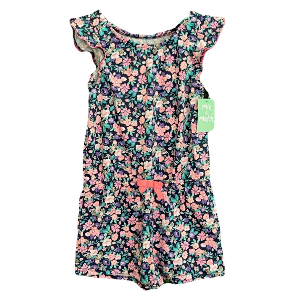 Cynthia Rowley Girls Size 7 Floral Romper Black Pink NWT